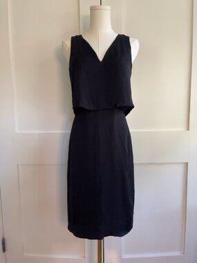 Madewell Black Layered Overlay Sheath Dress Modern Minimalist V-Neck Size 0